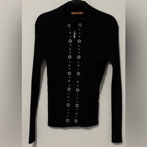 Belldini Black Turtleneck Sweater with Silver Accents